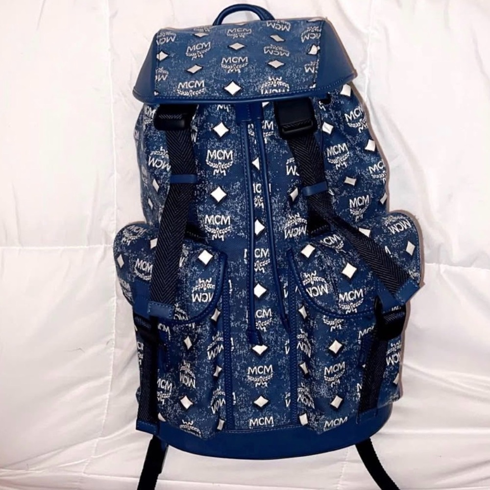 MCM Brandenburg Denim Jacquard Logo Medium Backpack - RARE - Pre LOVED